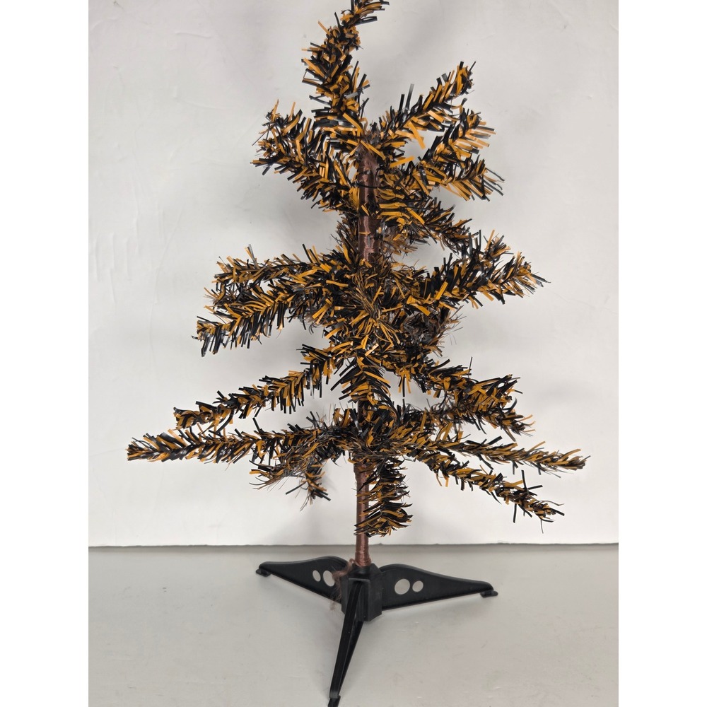 Miniature Halloween Tinsel Tree Black Orange Tabletop Decor